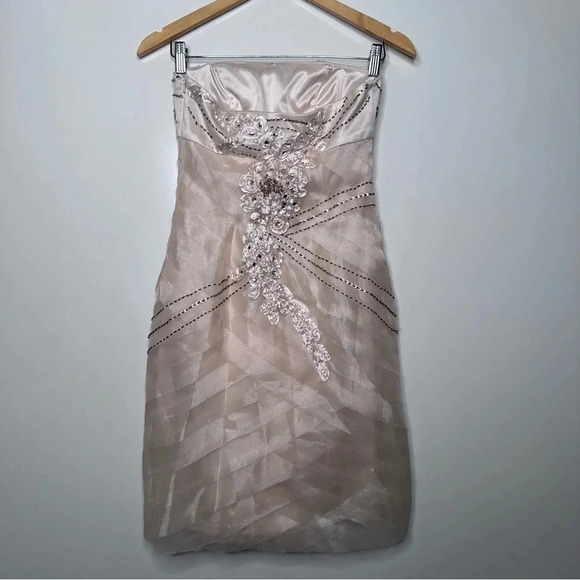 Sue Wong NWT Strapless Pleated Organza Embellished Cocktail Dress Size 2 - Picture 4 of 12